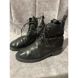 Eileen Fisher Black Leather Lace-Up Ankle Combat Boot Size 9